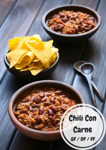Chili Con Carne - DF/GF/FF: Adjust the spice to your liking, easy weekday meal to have handy to pull out of the freezer and reheat.